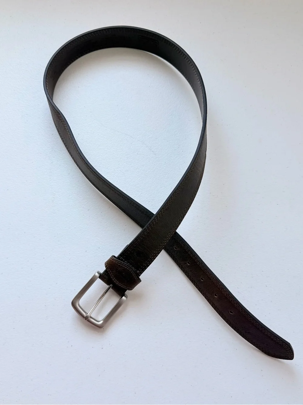 Wrangler Dark Brown American Bison Leather Belt • Silver Buckle  Size 38